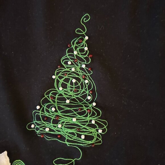 Cat Christmas Tree Beaded Embroidered Holiday Long Sleeve Tee Size 2XL XXL - Picture 5 of 10